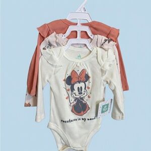 Disney Cream and Rust Minnie Mouse Ruffle-Sleeve One-Piece (3-Pack)